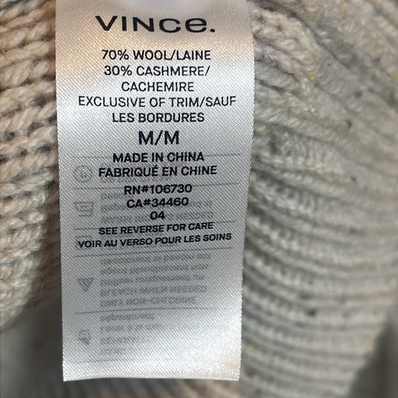 Vince Fair Isle Cropped Wool Cashmere Turtleneck Sweater In Oatmeal size Medium - Picture 5 of 12